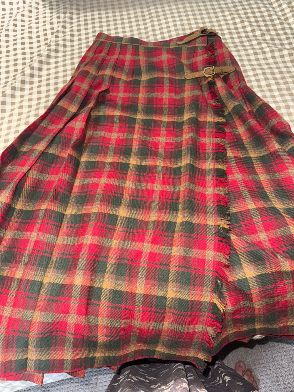 Pendleton Red and Green Plaid A-Line Wrap Skirt